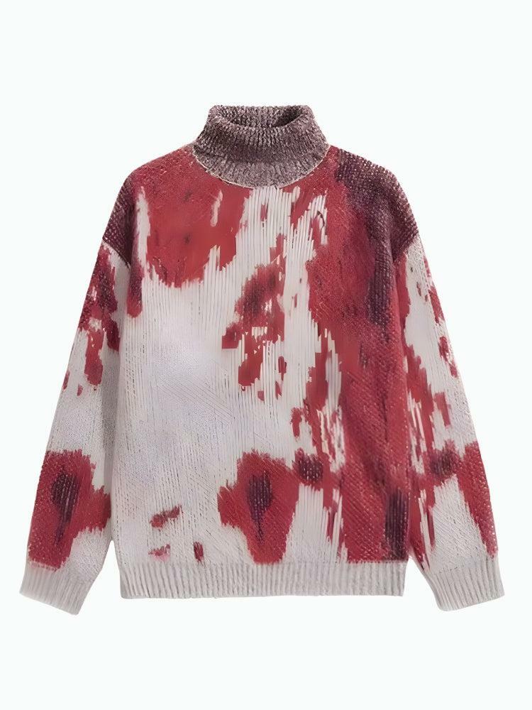 Grunge Style Tie Dye Turtle Neck Sweater - Aesthetic Knit Top