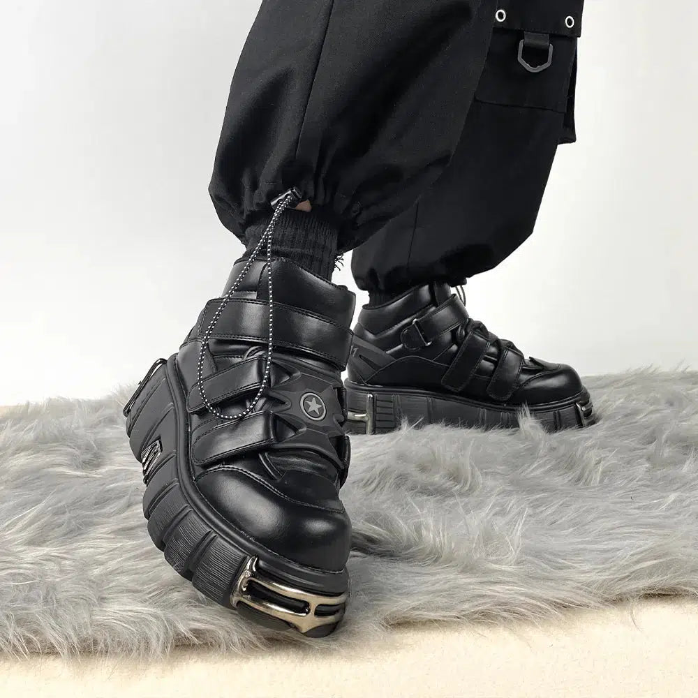 Grunge Style Velcro Strap Platform Boots for Aesthetic Outfits