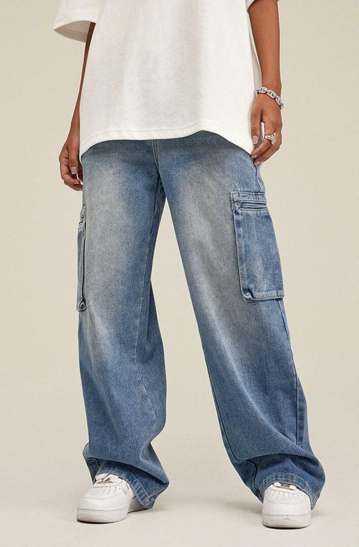 Grunge Style Washed Baggy Cargo Jeans for Aesthetic Outfits