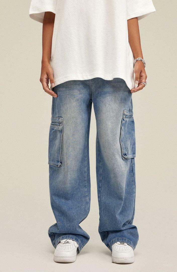 Grunge Style Washed Baggy Cargo Jeans for Aesthetic Outfits