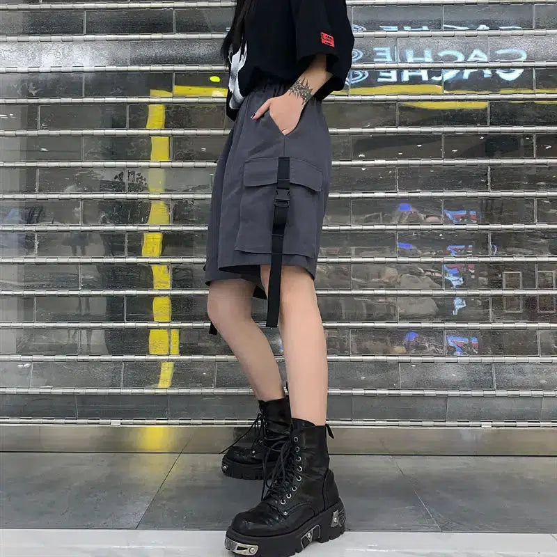 Grunge Style Wide Leg Cargo Shorts for Aesthetic Outfits and Soft Girl Looks