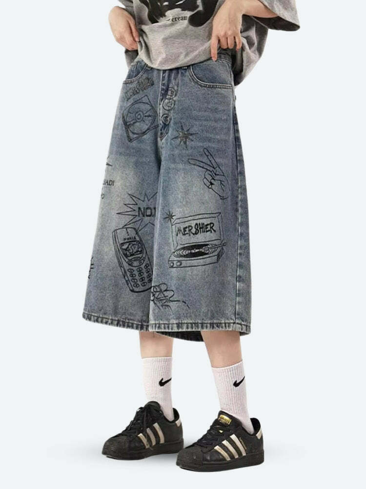 Grunge Style Wide Leg Denim Shorts for Aesthetic Outfits and Soft Girl Looks