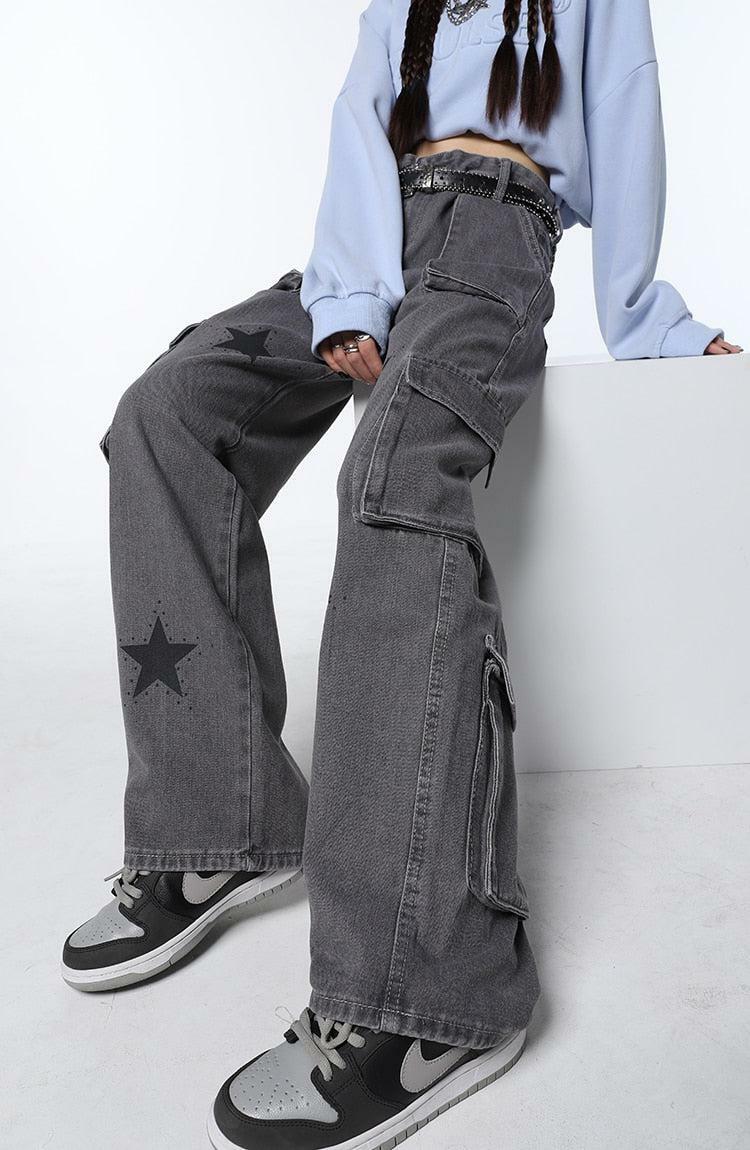 Grunge Style Y2K Star Printed Cargo Pants for Aesthetic Outfits