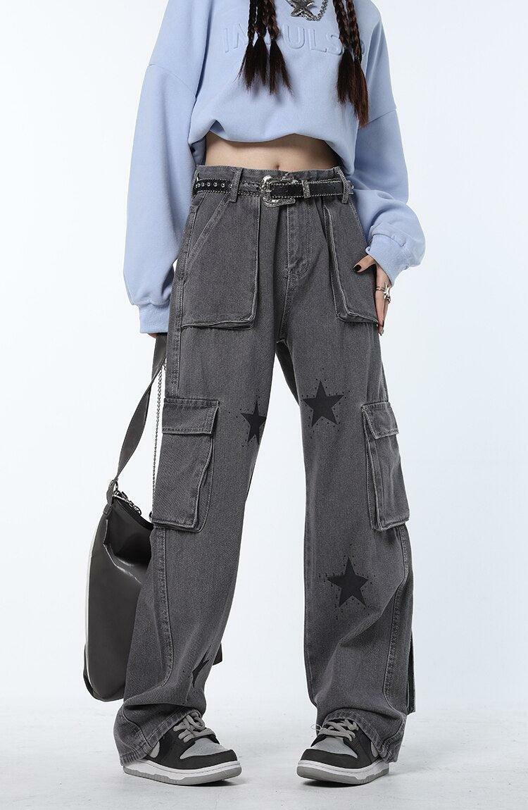 Grunge Style Y2K Star Printed Cargo Pants for Aesthetic Outfits