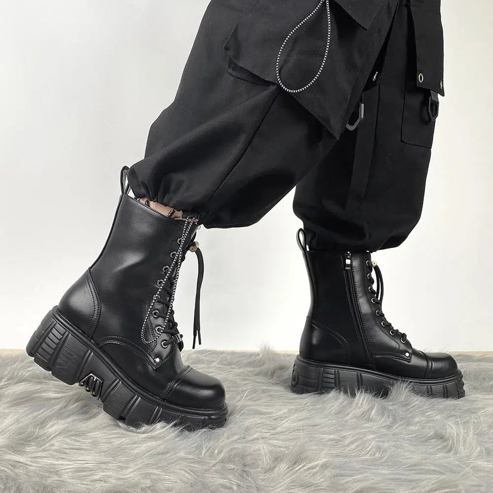 Grunge Style Zip-Up Platform Combat Boots for Aesthetic Outfits