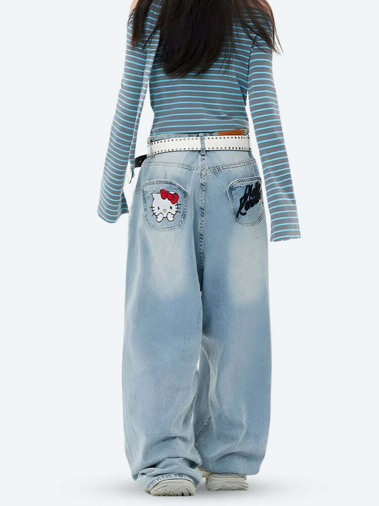 Hello Kitty Grunge Style Cropped Sweater Vest & Denim Set Outfit