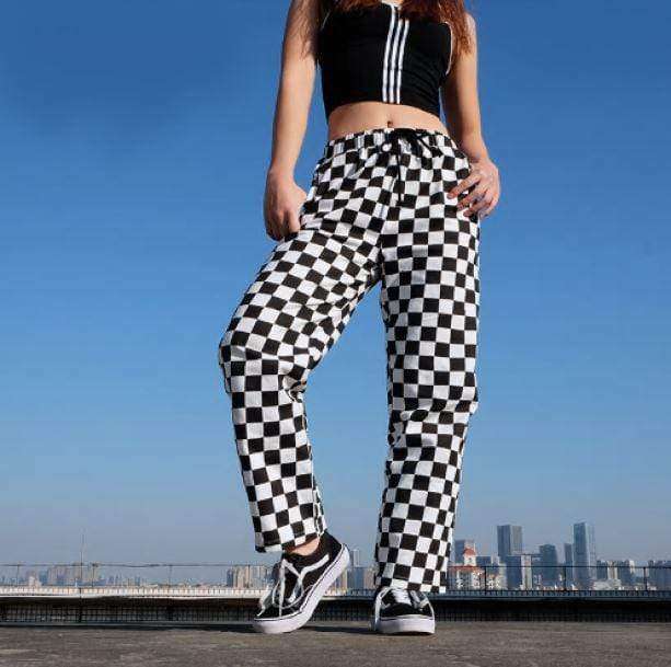 High Waist Black & White Grunge Style Pants for Aesthetic Outfits