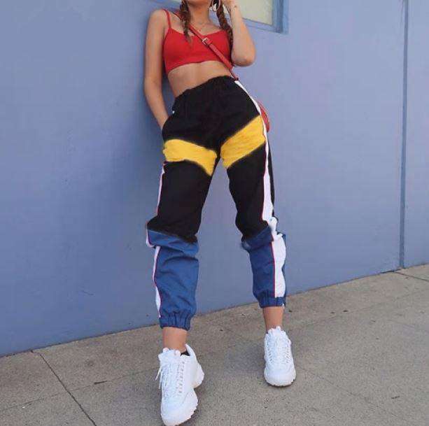 High Waist Patchwork Pants - Grunge Style Clothing for Aesthetic Outfits