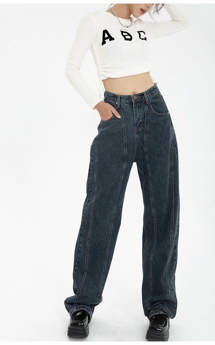 High Waisted Wide Leg Jeans - Grunge Style Clothing for Aesthetic Outfits