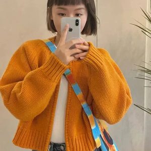 Indie Grunge Style Zip Up Knitted Cardigan for Aesthetic Outfits