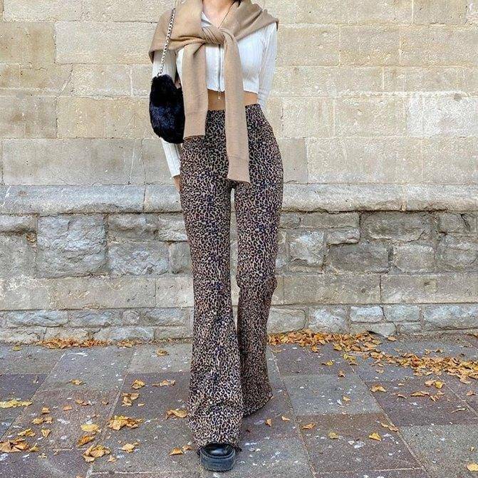 Indie Leopard Print Pants: Grunge Style Clothing for Aesthetic Outfits