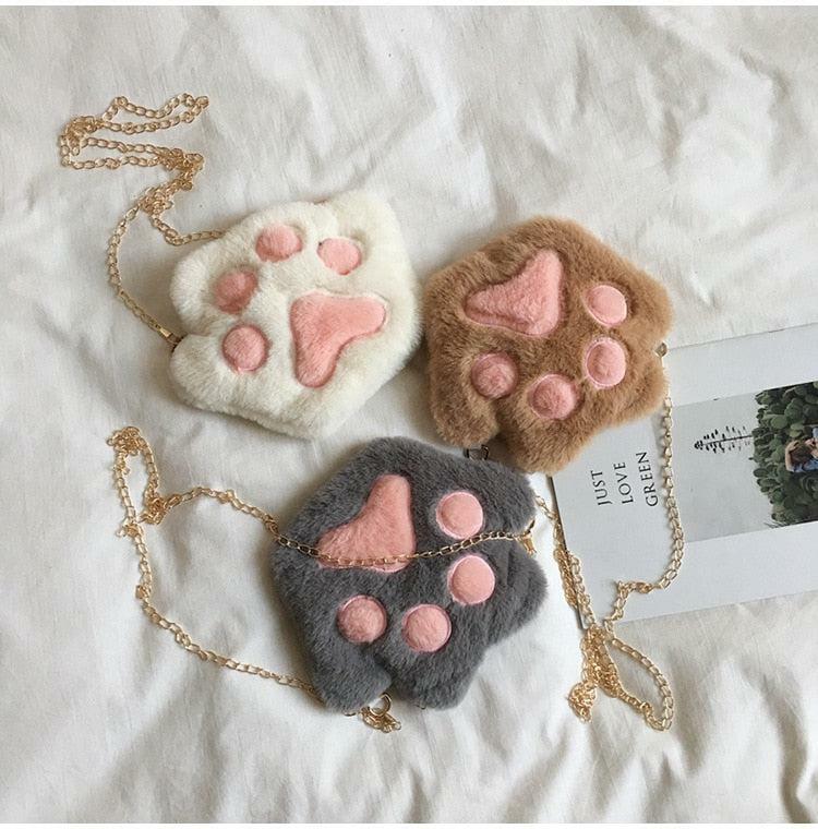 Kawaii Plush Paw Crossbody Bag - Cute Aesthetic Accessory for Soft Girls