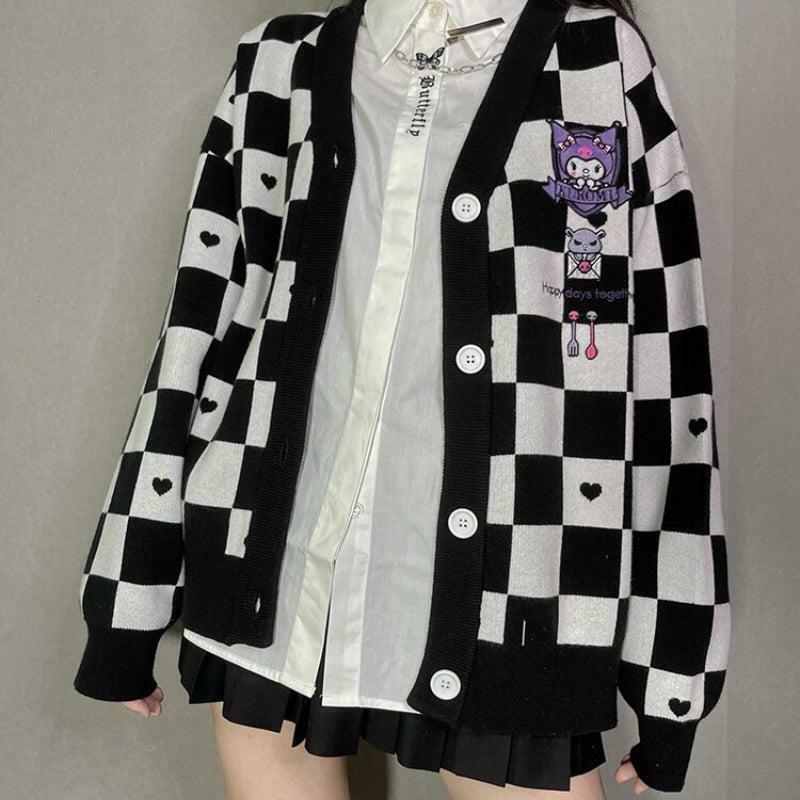 Kuromi Buttoned Black Cardigan - Grunge Style Clothing & Aesthetic Outfit