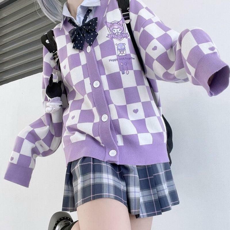 Kuromi Buttoned Purple Cardigan - Grunge Style Aesthetic Layering Piece