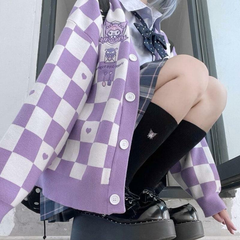 Kuromi Buttoned Purple Cardigan - Grunge Style Aesthetic Layering Piece