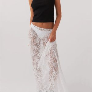 Lace Sheer Low Rise Maxi Skirt - Grunge Style Clothing & Aesthetic Outfit