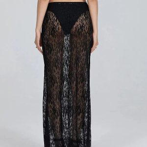 Lace Sheer Low Rise Maxi Skirt - Grunge Style Clothing & Aesthetic Outfit