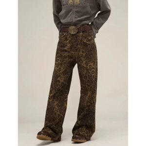 Leopard Print Loose Pants for Aesthetic Outfits and Grunge Style Clothing