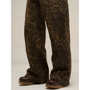 Leopard Print Loose Pants for Aesthetic Outfits and Grunge Style Clothing