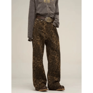 Leopard Print Loose Pants for Aesthetic Outfits and Grunge Style Clothing