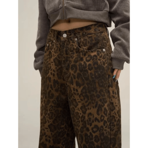 Leopard Print Loose Pants for Aesthetic Outfits and Grunge Style Clothing