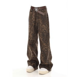 Leopard Print Loose Pants for Aesthetic Outfits and Grunge Style Clothing