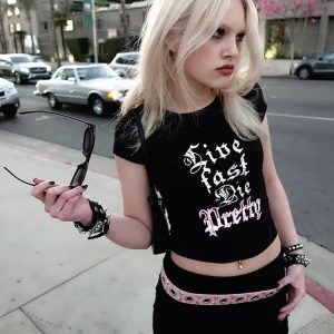 Live Fast Die Pretty Grunge Style Tee - Aesthetic Soft Girl Fashion