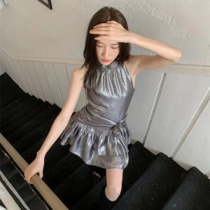 Metallic Mini Dress: Grunge Style Clothing for Aesthetic Outfits