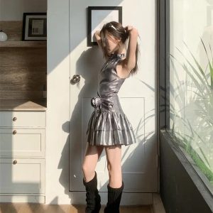 Metallic Mini Dress: Grunge Style Clothing for Aesthetic Outfits