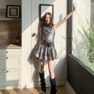 Metallic Mini Dress: Grunge Style Clothing for Aesthetic Outfits