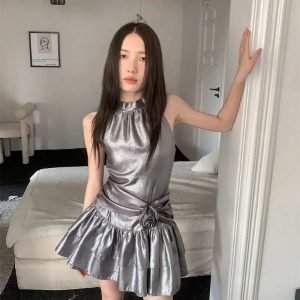 Metallic Mini Dress: Grunge Style Clothing for Aesthetic Outfits