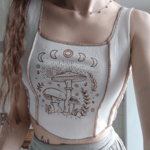 Mushroom Print Cropped Sweater Vest - Grunge Style Aesthetic Top