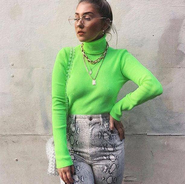 Neon Green Turtleneck Cropped Sweater Vest - Grunge & Aesthetic Style