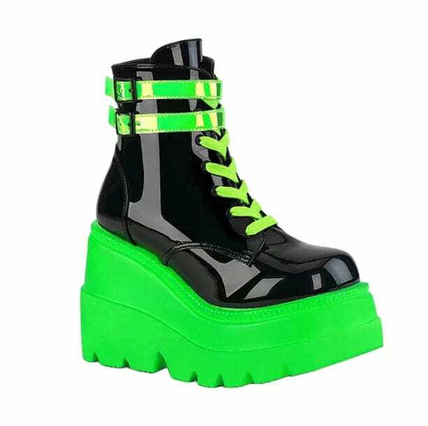 Neon Stripes Ankle Boots - Grunge Style Footwear for Aesthetic Outfits