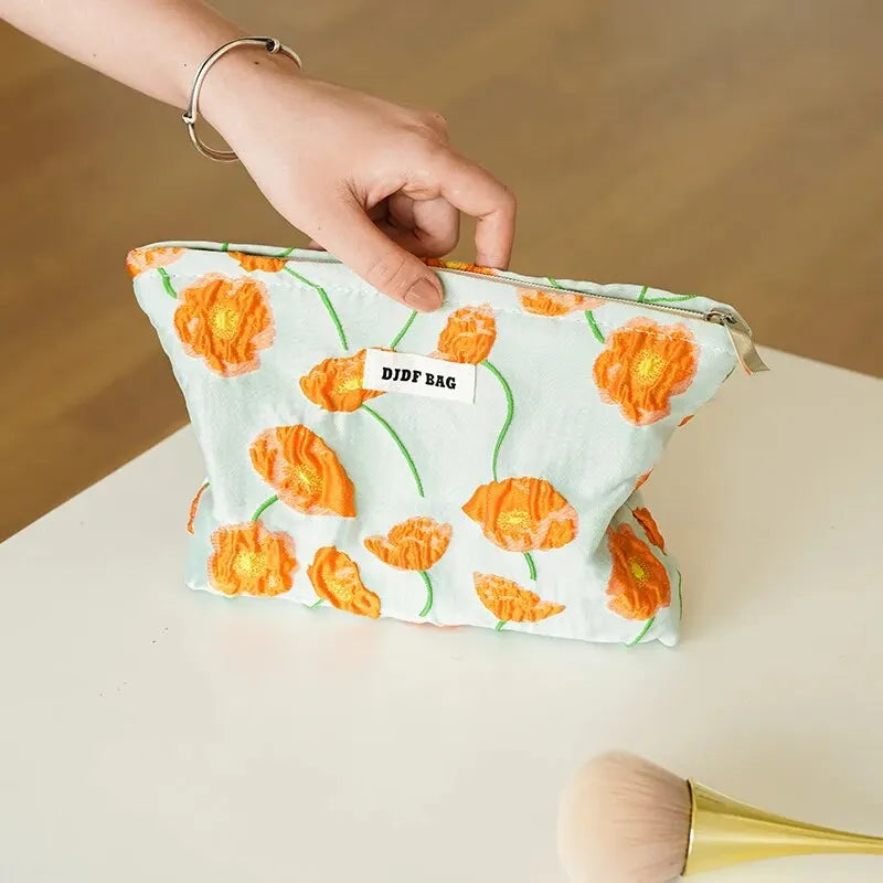 Orange Flowers Makeup Bag - Aesthetic Style for Soft Girl & Grunge Looks