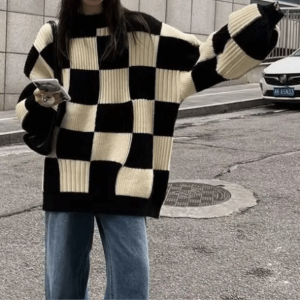 Oversized Checkered Sweater Vest - Grunge Style Aesthetic Top