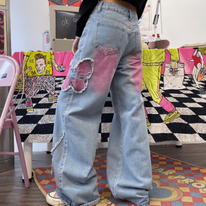 Pastel Butterfly Grunge Style Wide Leg Jeans for Aesthetic Outfits