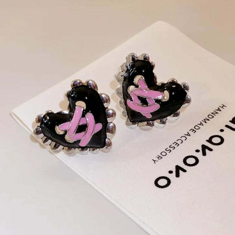 Pastel Goth Heart Corset Earrings - Unique Aesthetic Jewelry Accessory