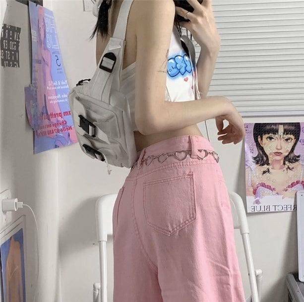 Pastel Pink Baggy Pants - Grunge Style Clothing for Aesthetic Outfits