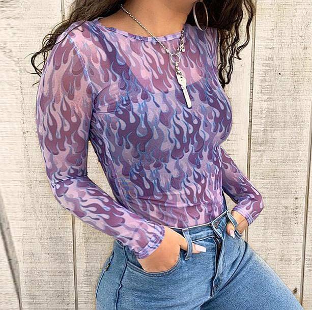 Purple Flames Grunge Style Cropped Sweater Vest - Aesthetic Outfit Essential