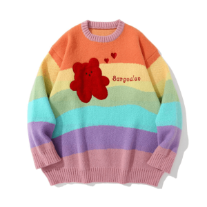 Rainbow Bear Cropped Sweater Vest - Grunge Style Aesthetic Top