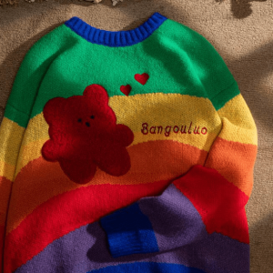 Rainbow Bear Cropped Sweater Vest - Grunge Style Aesthetic Top