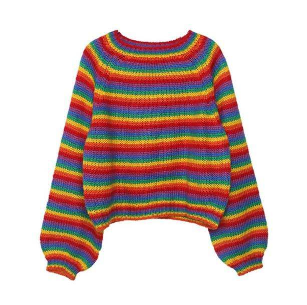 Rainbow Vibes Cropped Sweater Vest - Grunge Style Aesthetic Top