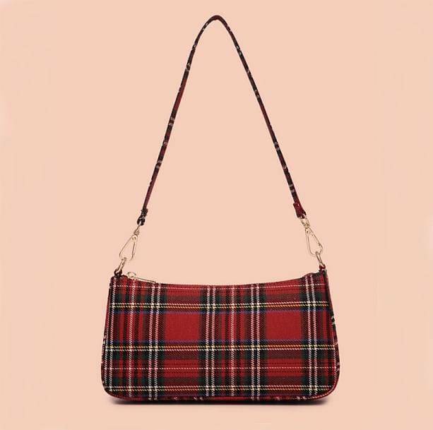 Red Plaid Handbag - Grunge Style Aesthetic for Soft Girl & Gothic Looks