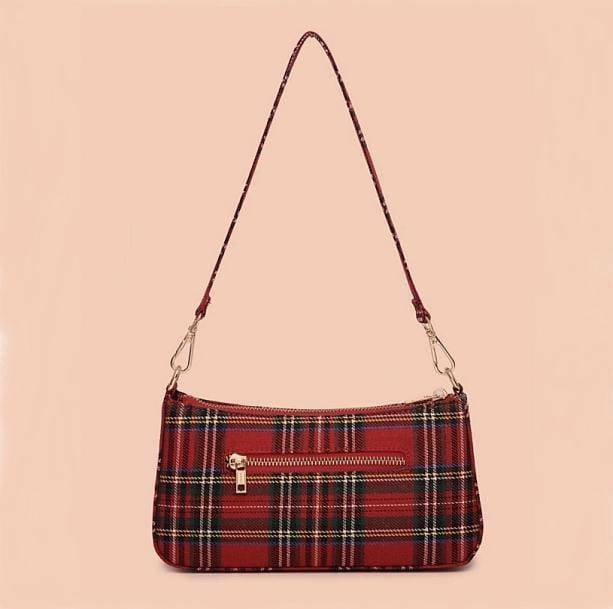 Red Plaid Handbag - Grunge Style Aesthetic for Soft Girl & Gothic Looks