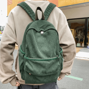 Retro Corduroy Backpack for Aesthetic Outfits & Grunge Style Clothing