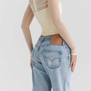 Ruched Sheer Zip-Up Mesh Top - Grunge Style Clothing & Aesthetic Outfit