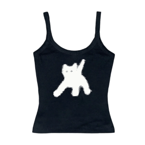 Sad Kitty Crop Top - Grunge Style Clothing for Aesthetic Outfits