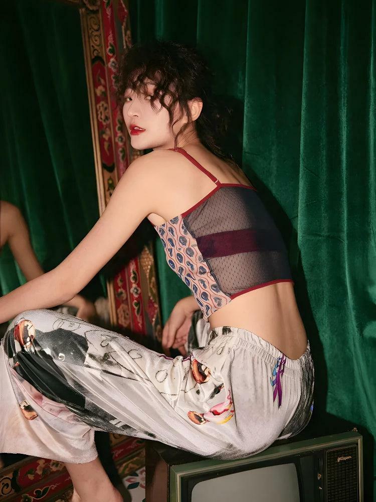 Sheer Back Crop Top with Animal Pattern - Grunge & Aesthetic Style