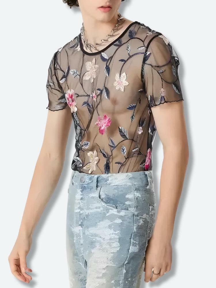 Sheer Floral Top - Aesthetic Style for Grunge, Gothic, and Coquette Looks